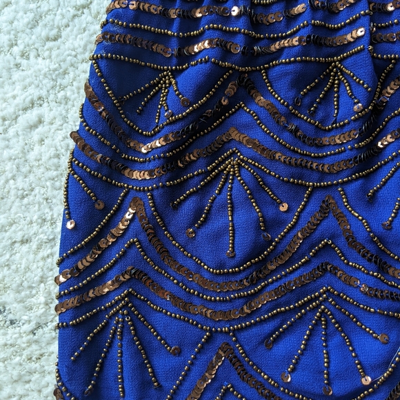 [SOLD]  -- Hazel brand skirt, 1920s style, blue with copper beading XS/S - Picture 3 of 5